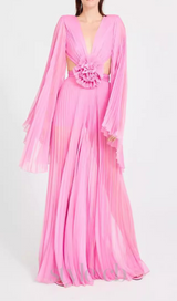 GEORGIA RUCHED FLOWER CUT OUT MAXI DRESS IN PINK