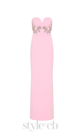 MEROY FLORAL EMBROIDERY STRAPLESS MAXI DRESS IN PINK