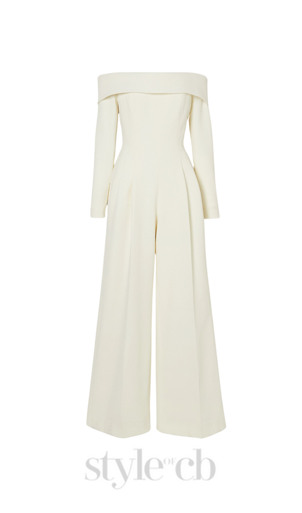 Vesper off-the-shoulder crepe jumpsuit in ivory