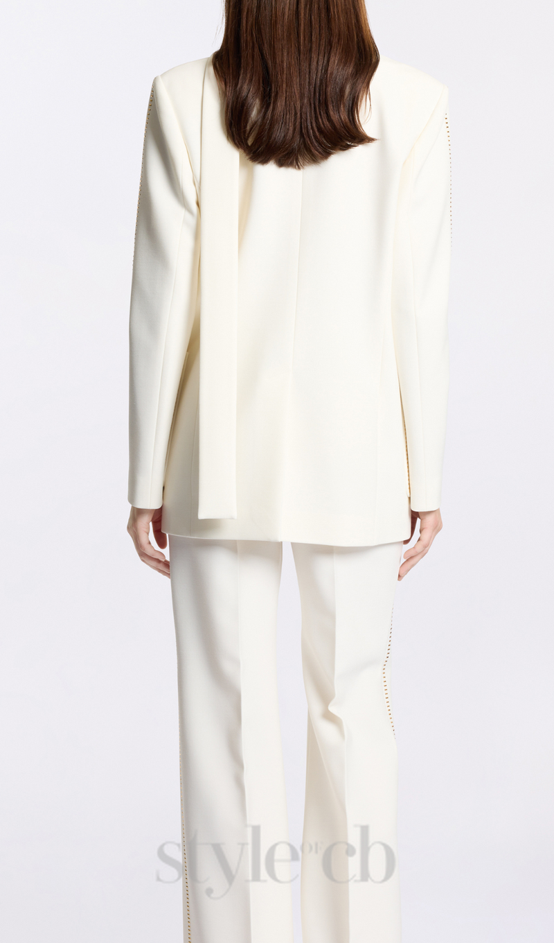 DEBORAH WHITE SCARF-DETAILED WOOL CREPE BLAZER SET