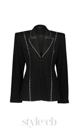 DEBORAH BLACK SCARF-DETAILED WOOL CREPE BLAZER SET