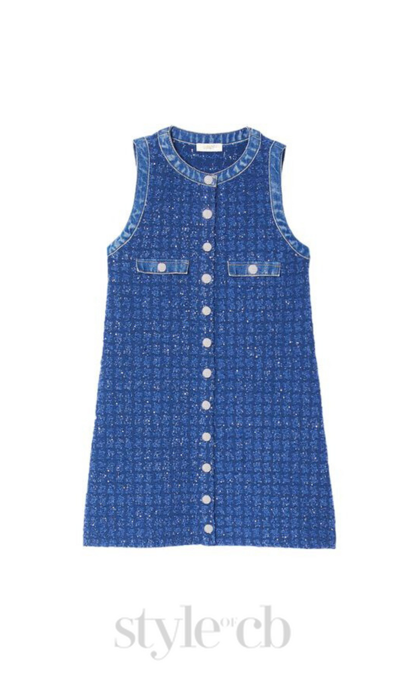 Palmare Tweed mini Dress in blue