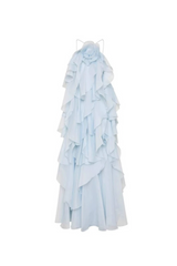 Caysie Halter Floral Ruffle Layered Maxi Dress in Blue