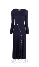 VIOLA RIBBED-KNIT MIDI DRESS IN NAVY BLUE