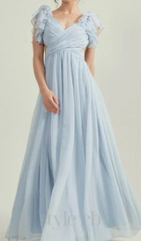 vanessa ruffle sleeves maxi dress in blue