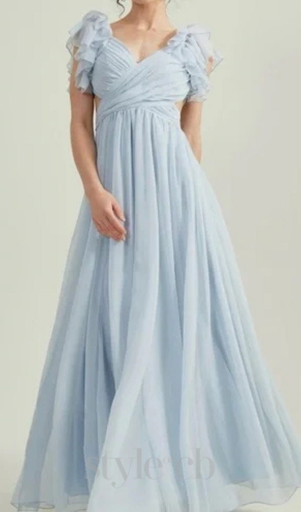 vanessa ruffle sleeves maxi dress in blue