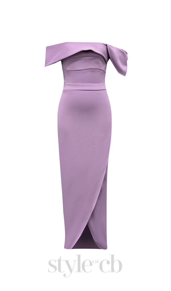 AFRA OFF SHOULDER BODYCON MAXI DRESS IN PURPLE