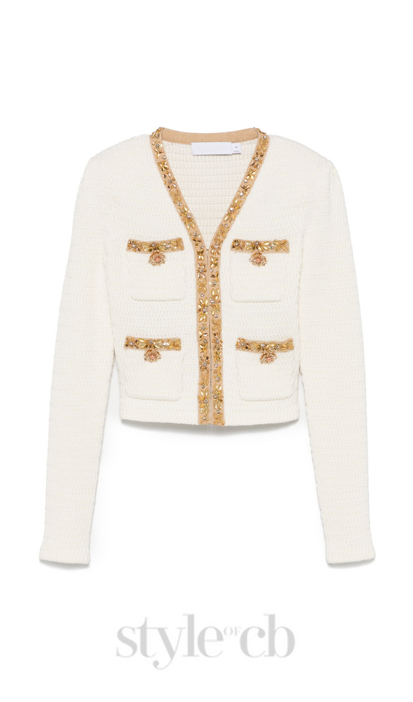 cream lurex knit cardigan