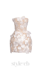 CHLOE FLORAL APPLIQUÉS HAND EMBROIDERY WHITE MINI DRESS