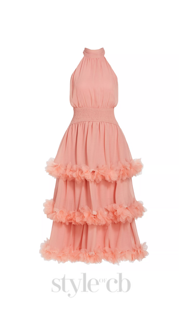 NEREIDA TIERED MIDI DRESS IN PALE ORANGE