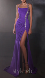 multicolor-pearl embellished purple halter maxi dress