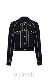 seven-button black piped-trim jacket