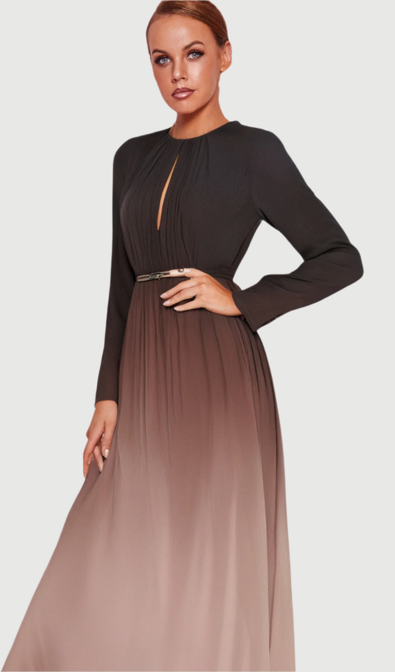 ELLEN GRADIENT COLOR RUNCHED MAXI DRES