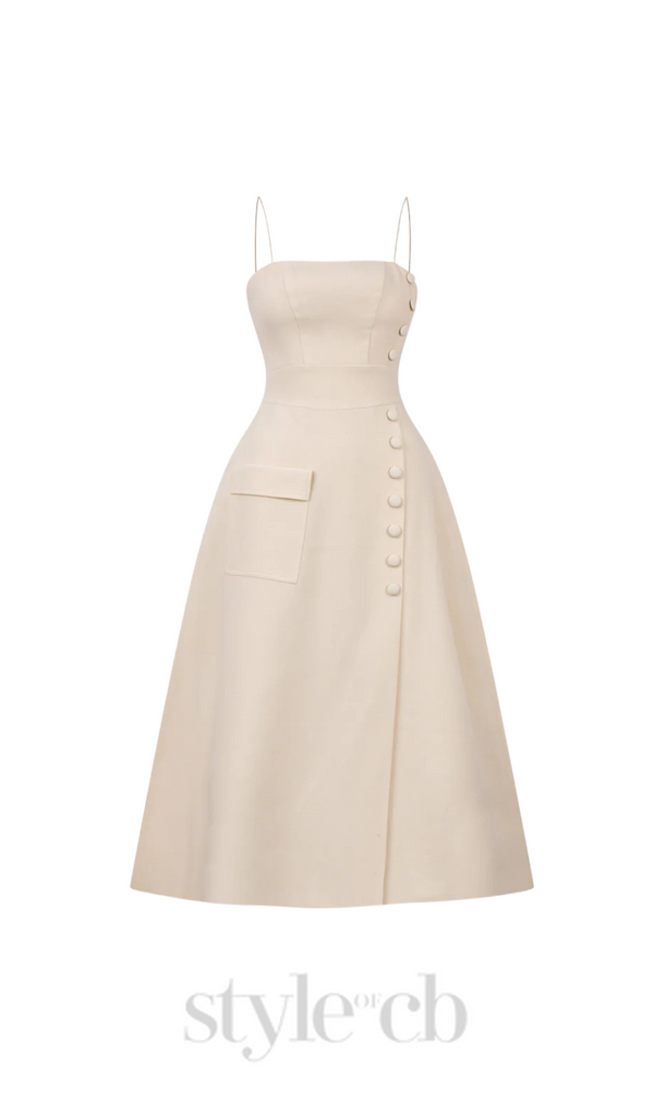 Elio button-embellished Midi Dress in cream