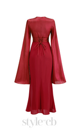 MARCIA TRUMPET SLIT SLEEVE BODYCON MAXI DRESS IN RED