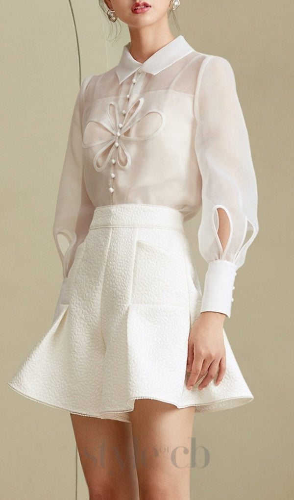 WHITE MESH TWO-PIECE SUIT