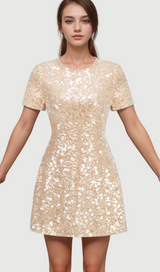 sequin embellished mini dress in gold