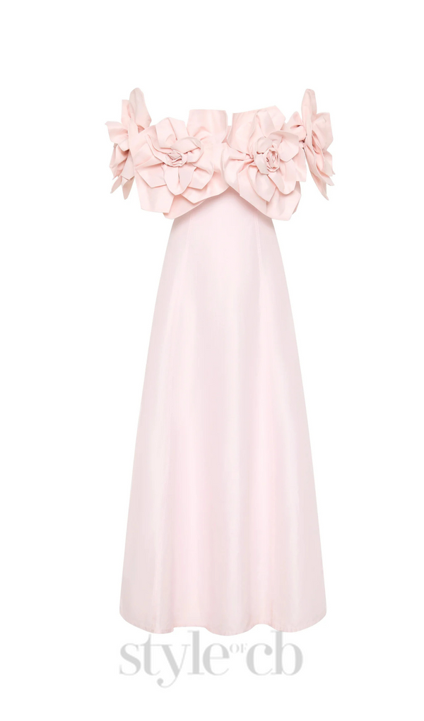 Etta flower strapless midi dress in pink