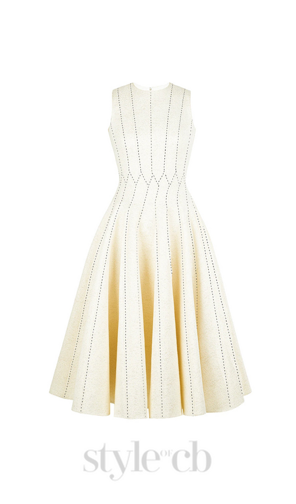 ASTRID SLEEVELESS PLEATED MIDI DRESS IN BEIGE