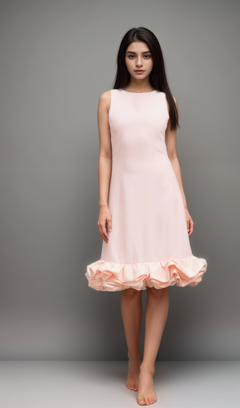 Charlène pink ruffled sleeveless midi dress