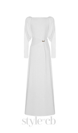 white straight boat neck knitted fabric maxi dress