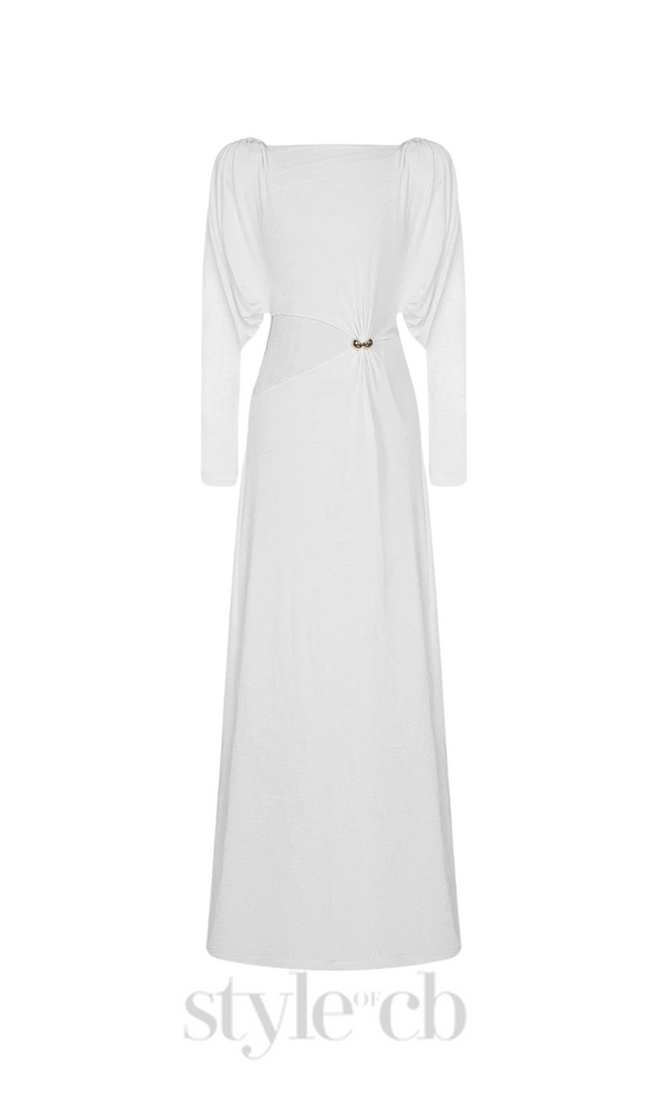 white straight boat neck knitted fabric maxi dress