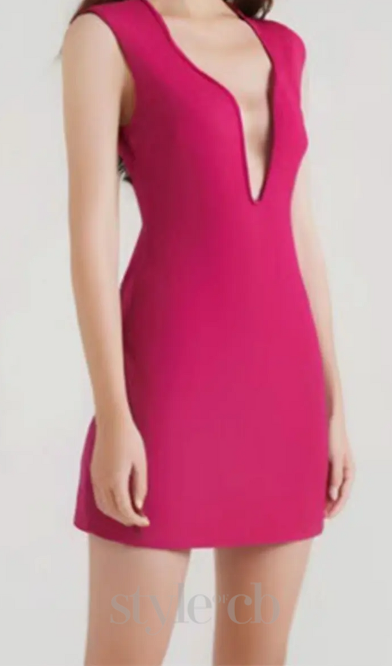 MIRABELLE ROSE RED V-NECK BANDAGE MINI DRESS