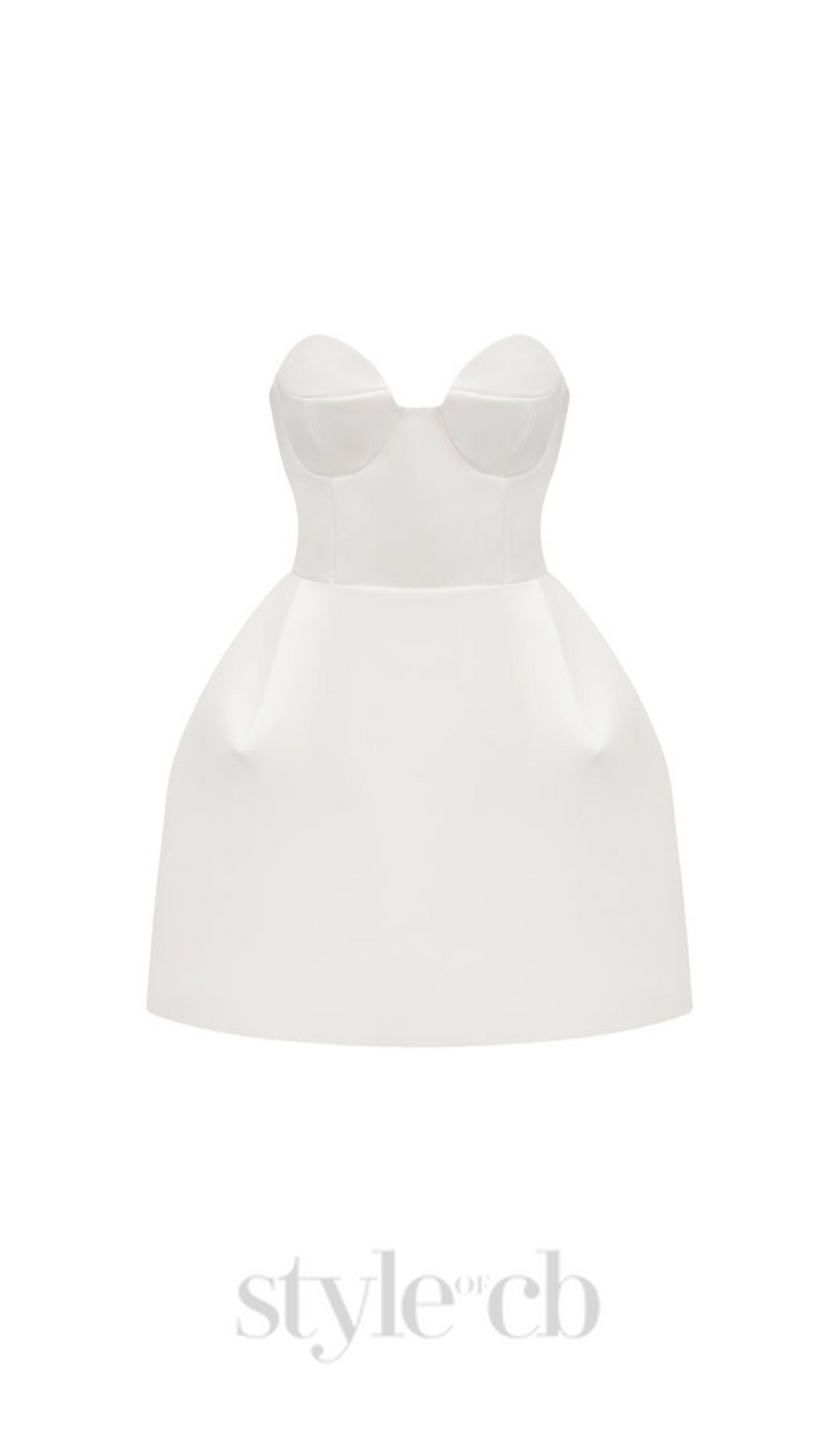 STRAPLESS BUSTIER MINI DRESS IN WHITE