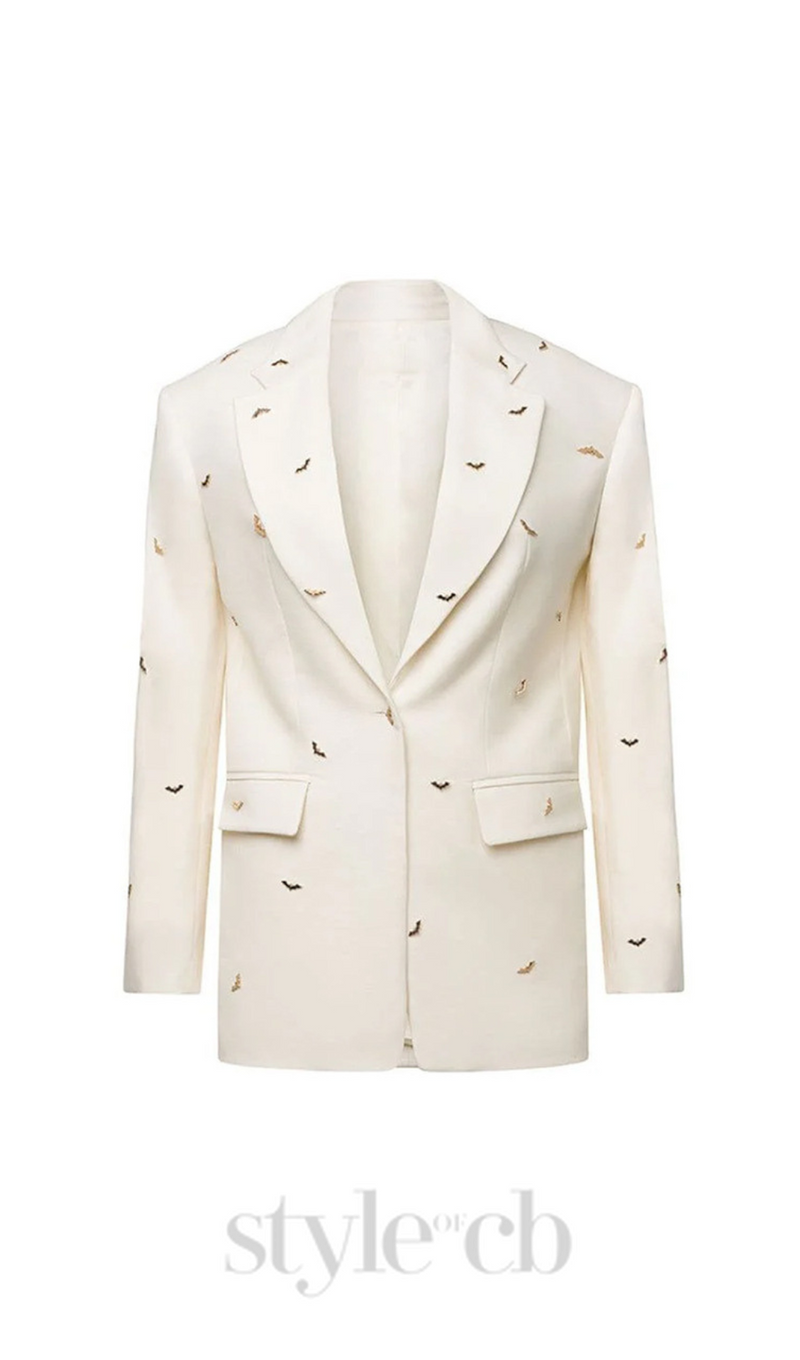 bat-shape embellished blazer in white