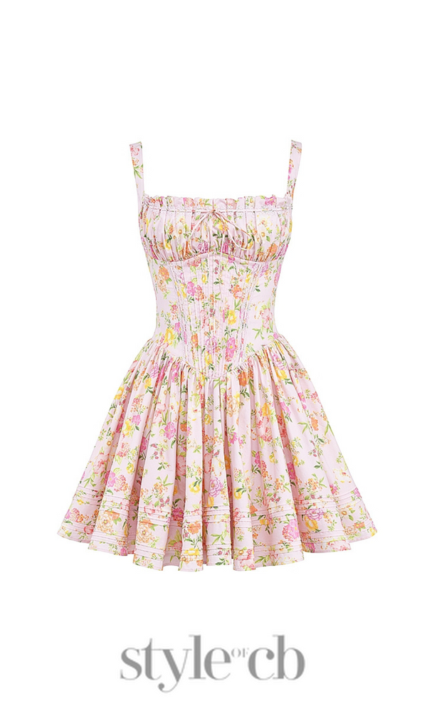 Pink Meadow Print Cotton Mini Dress