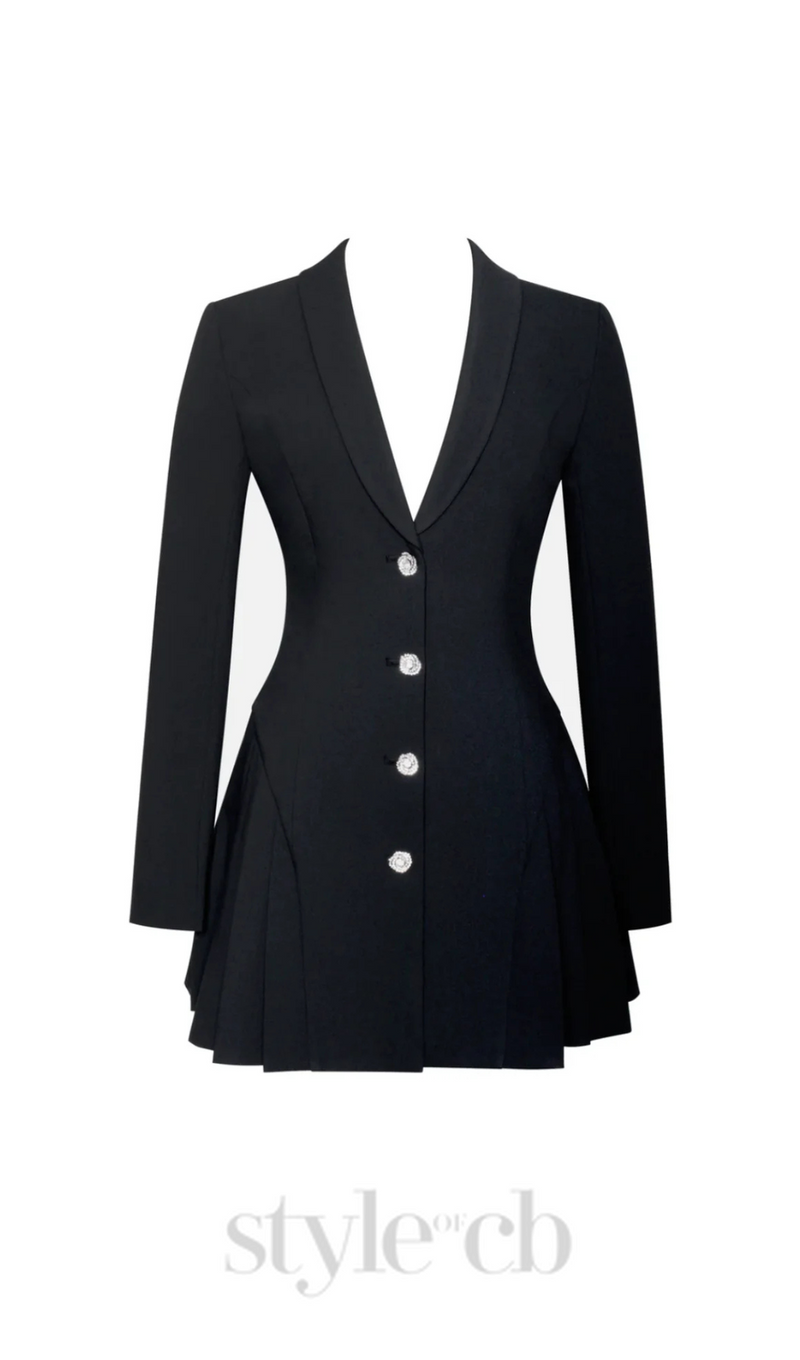 Beulah Pleate Blazer Mini Dress in Black