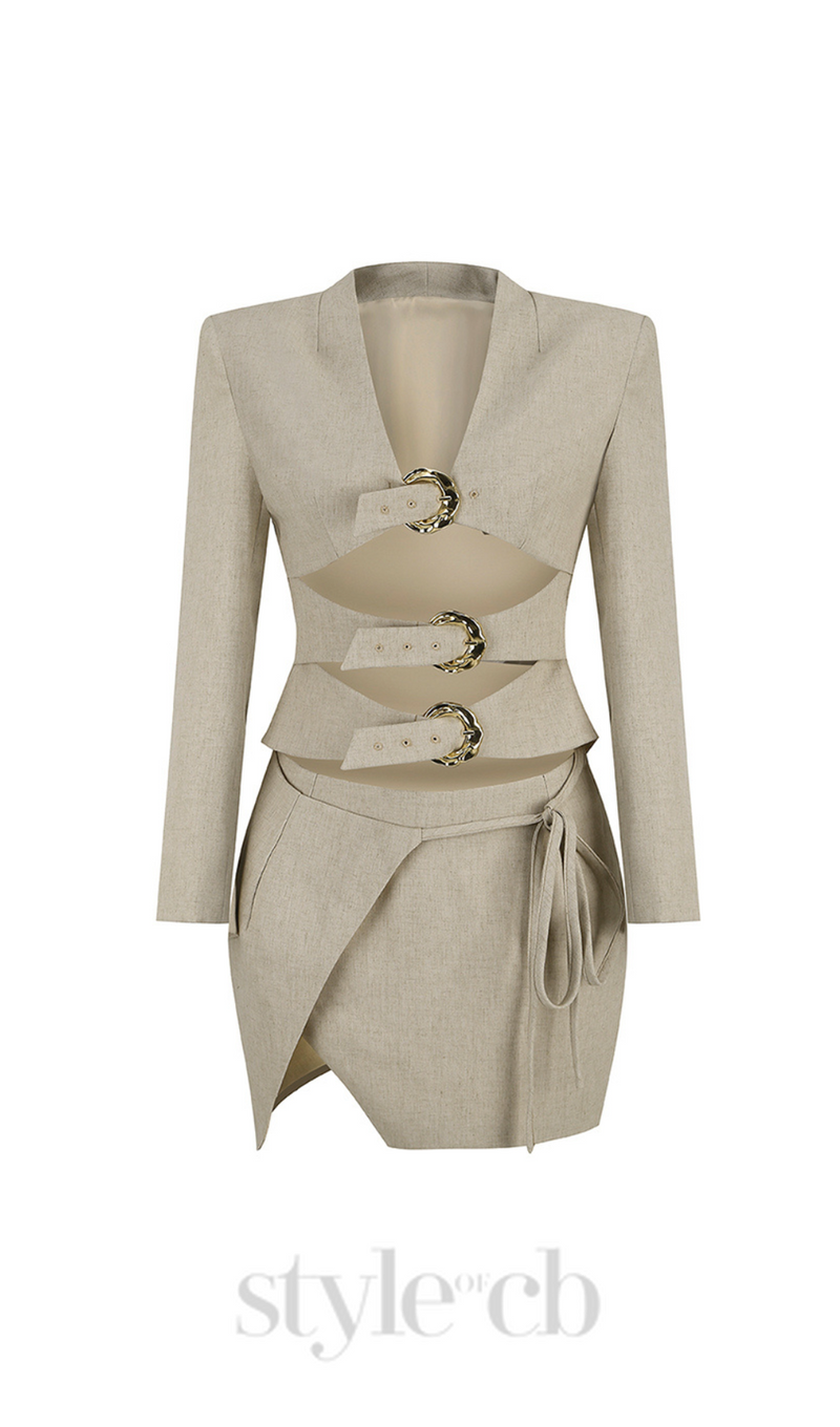 ALTHEA BEIGE CUT OUT BLAZER WITH METAL BUTTON