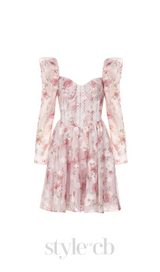 BROOK FLORAL RUCHED MINI DRESS IN PINK