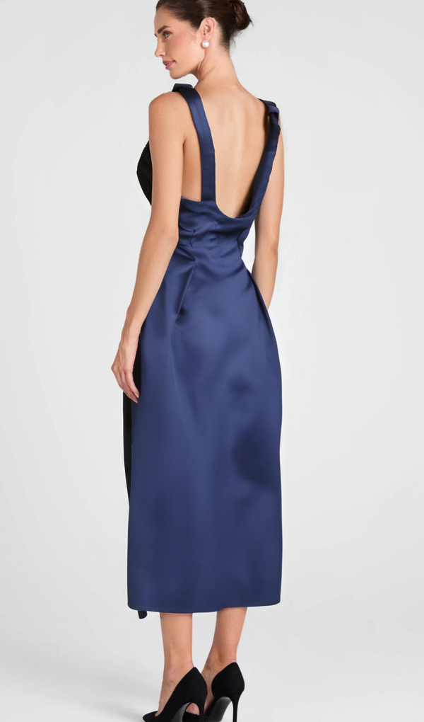 Chantale blue twist-detail satin midi dress