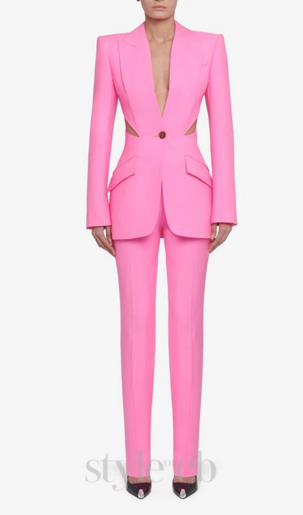 SLASHED SINGLE-BREASTED JACKET SUIT IN PINK