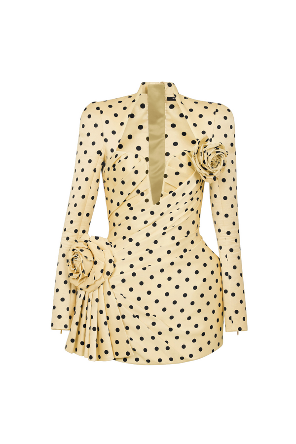 jenny Polka Dots Satin Mini Dress in Yellow