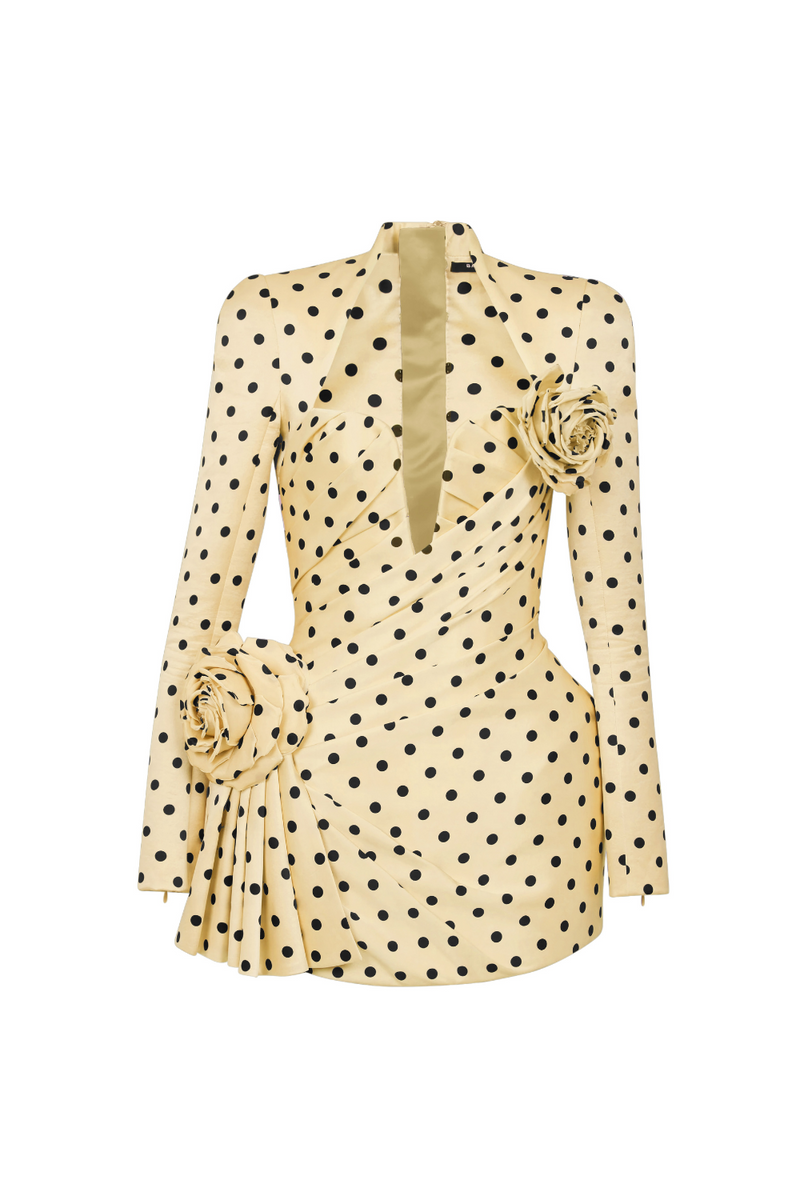 jenny Polka Dots Satin Mini Dress in Yellow