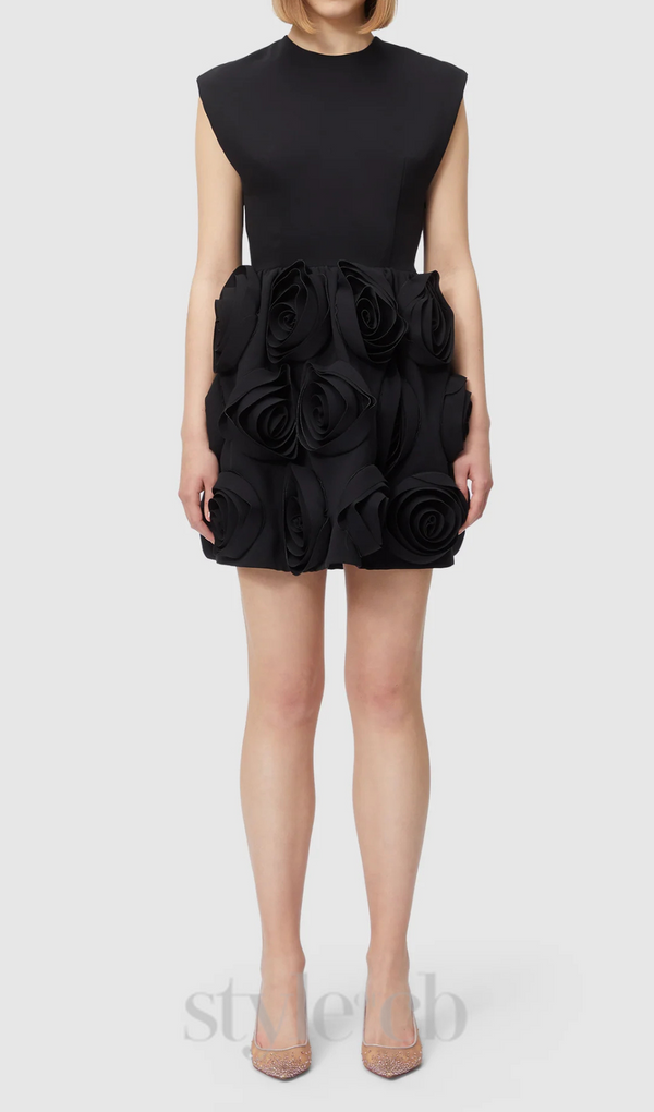 xaviera rose applique mini dress in black