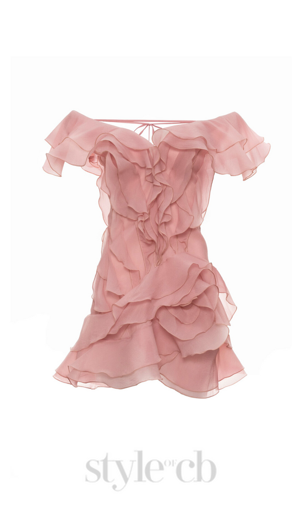 SABRINA RUFFLE LAYERS STRAPLESS MINI DRESS IN PINK