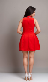 Katie red crystal-embellished puff mini dress