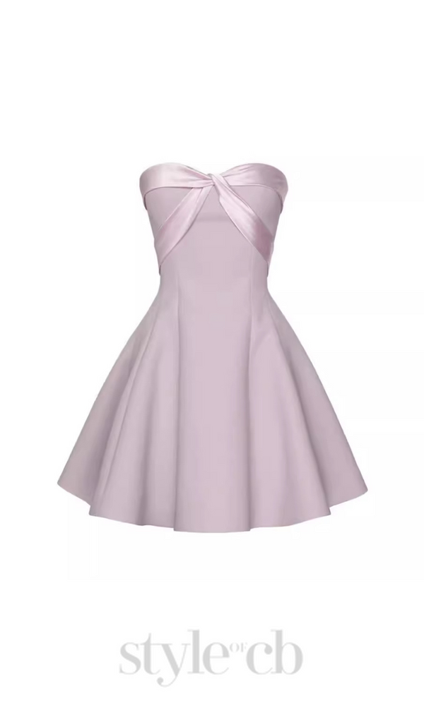 BOW STRAPLESS MINI DRESS IN PINK