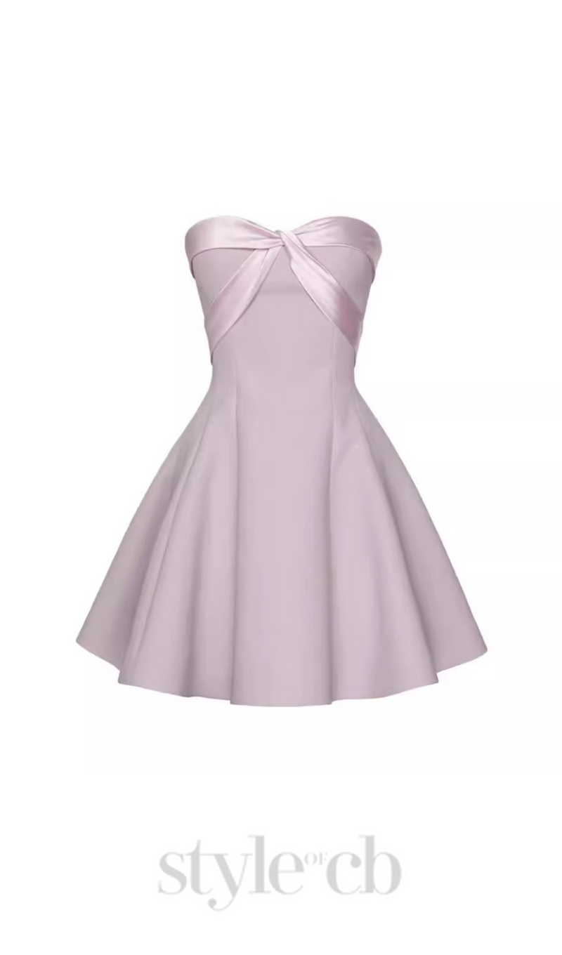 BOW STRAPLESS MINI DRESS IN PINK