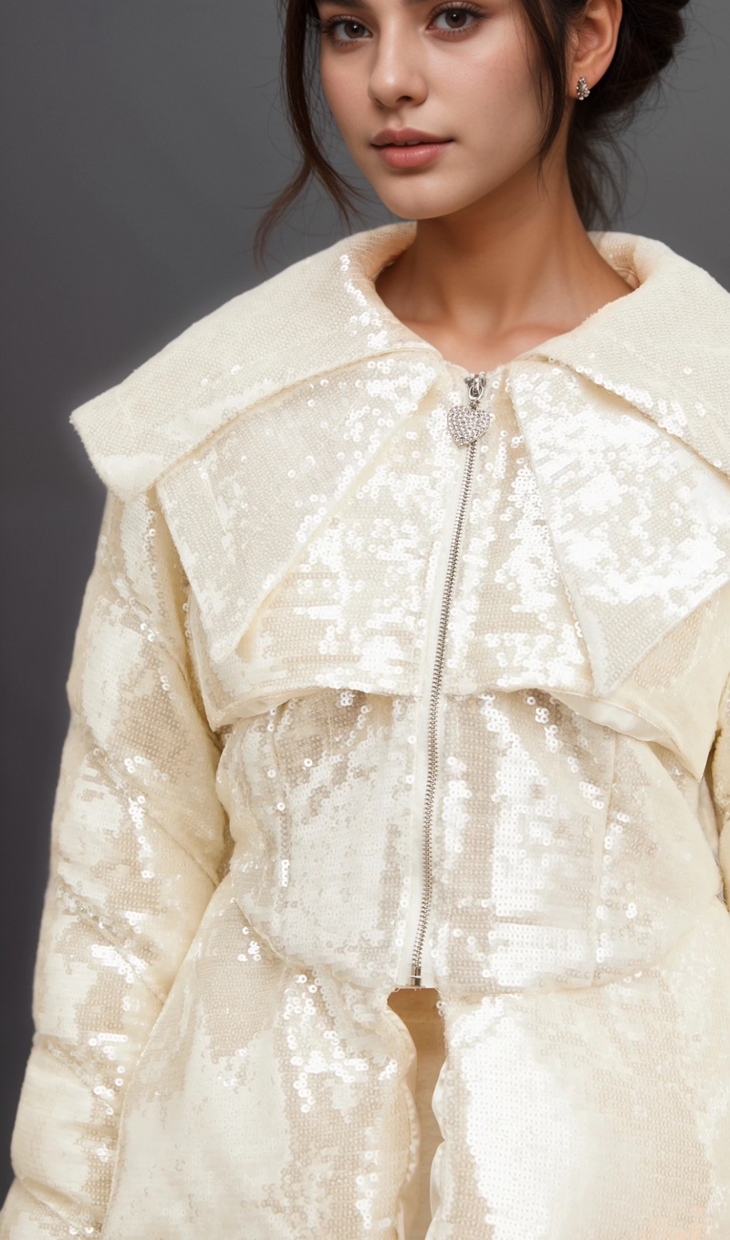 Joslyn white sequined down coat