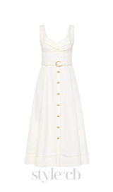 sweetheart neckline belted midi dress in ivory