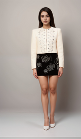 Nerina white crystal-embellished tweed jacket