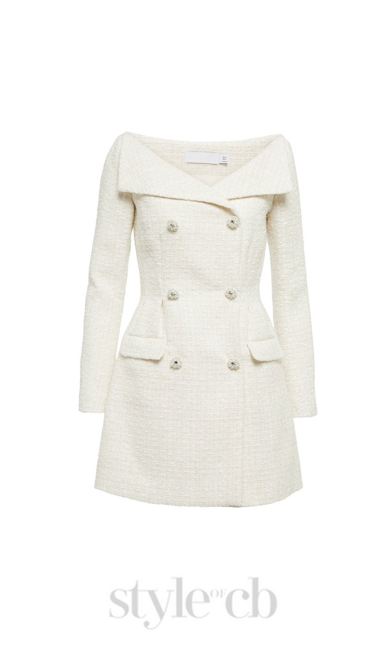 STEPHANIE WHITE BOUCLE BLAZER MINI DRESS