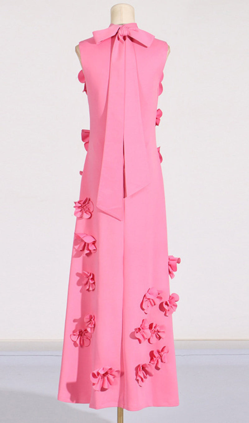 ANNONA PINK FLOWER EMBELLISHED MAXI DRESS
