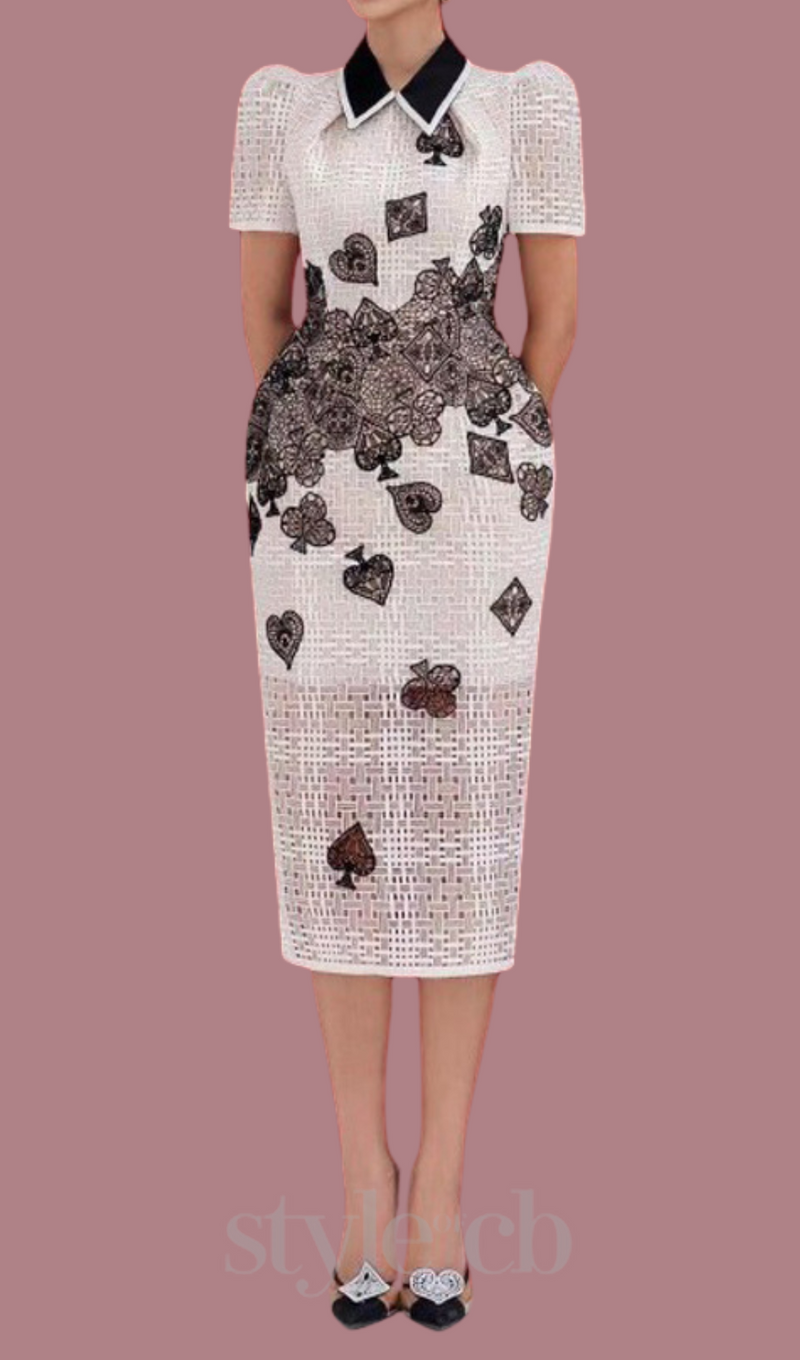 Poker Patterns embellished midi dress in white