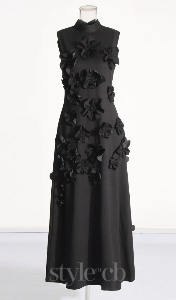 ANNONA BLACK FLOWER EMBELLISHED MAXI DRESS