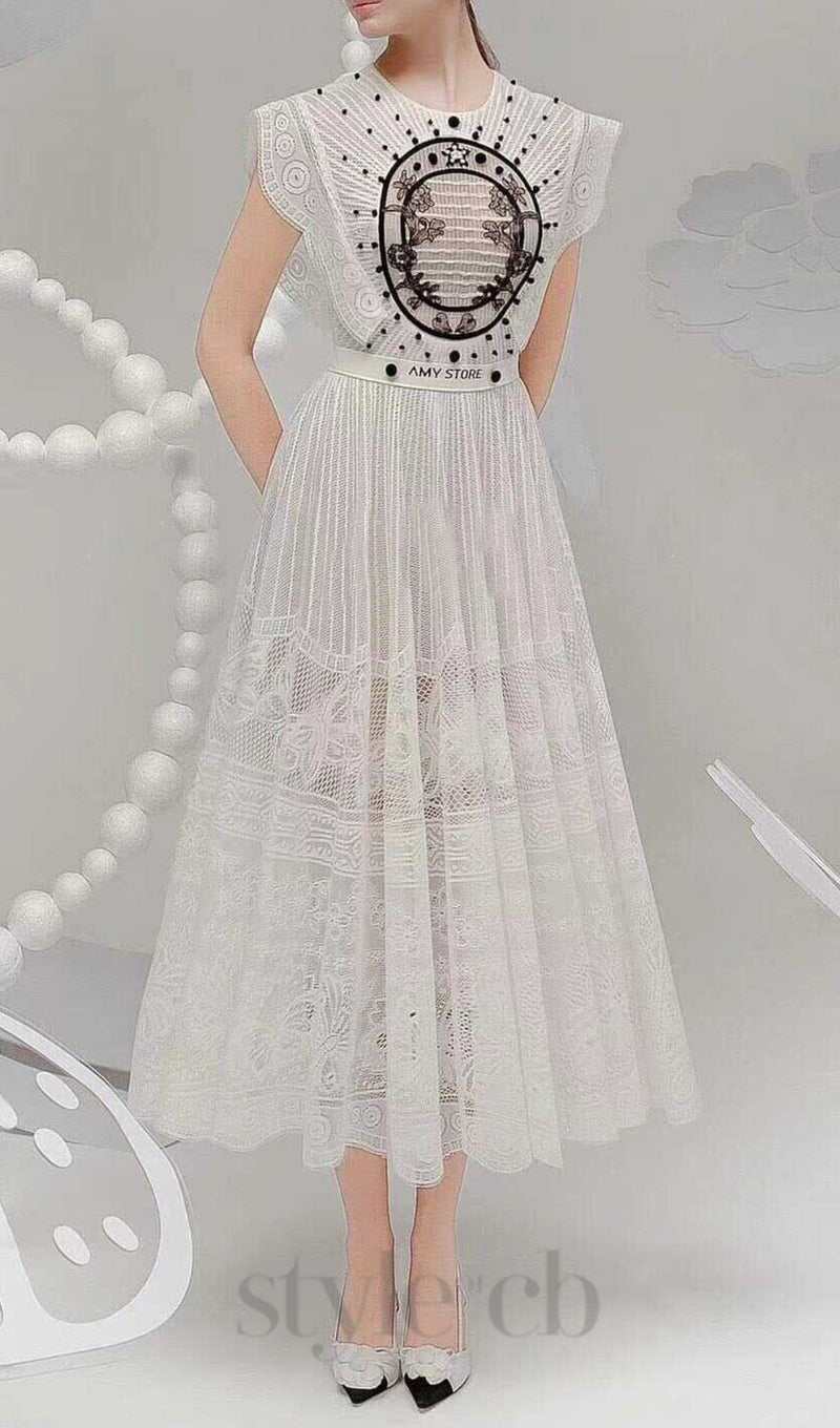 EMBROIDERY LACE MIDI DRESS IN WHITE